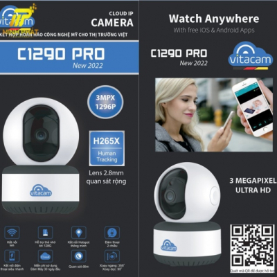 Camera IP Wifi VITACAM C1290 PRO, 3MPX - 2K, Có Cổng Lan